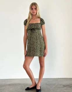 Motel Rocks Printed Dresses | Day Dresses-Savio Mini Dress in Grunge Floral Khaki GrungeFloralKhaki