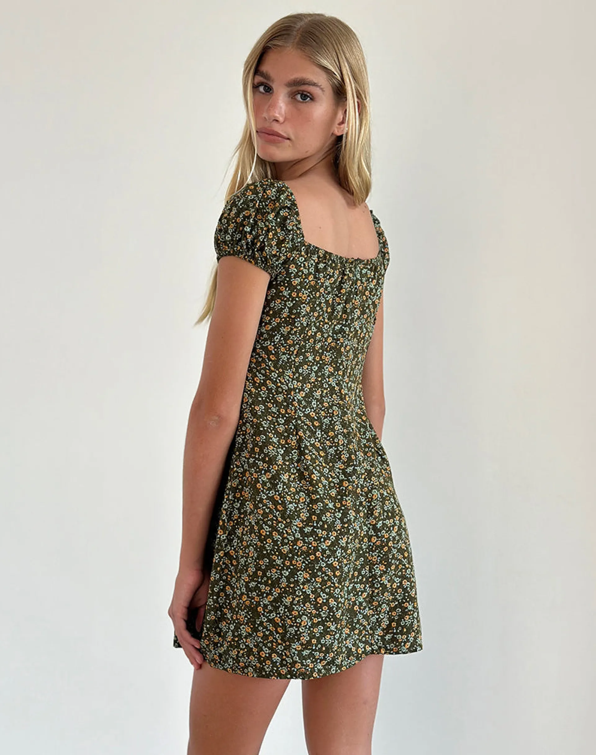 Motel Rocks Printed Dresses | Day Dresses-Savio Mini Dress in Grunge Floral Khaki GrungeFloralKhaki