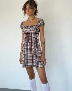 Motel Rocks Printed Dresses | Day Dresses-Savio Mini Dress in Multi Check Brown MultiCheckBrown