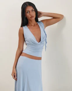 Motel Rocks Co-Ords | Going Out Tops-Saylor Sleeveless Top in Slinky Sky Blue
