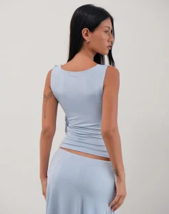 Motel Rocks Co-Ords | Going Out Tops-Saylor Sleeveless Top in Slinky Sky Blue