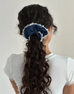 Motel Rocks Accessories-Scrunchie in Denim Chambray with Lace DenimChambraywithLace