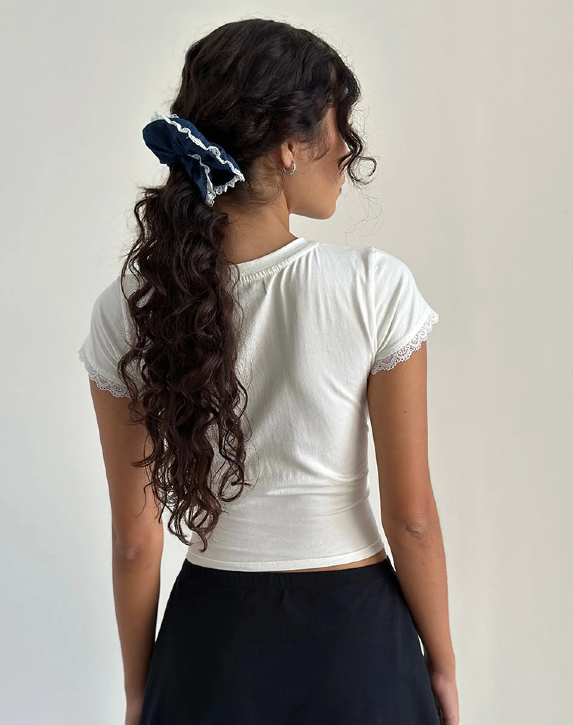 Motel Rocks Accessories-Scrunchie in Denim Chambray with Lace DenimChambraywithLace