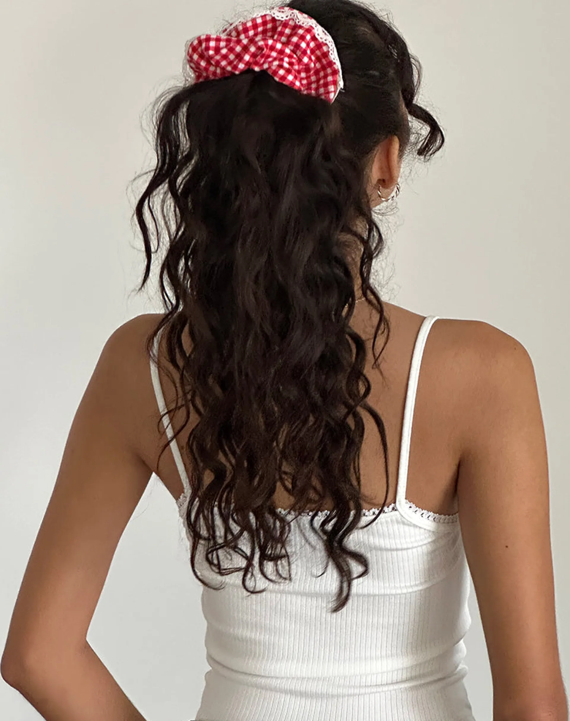 Motel Rocks Accessories-Scrunchie in Red Gingham with Lace RedGinghamwithLace