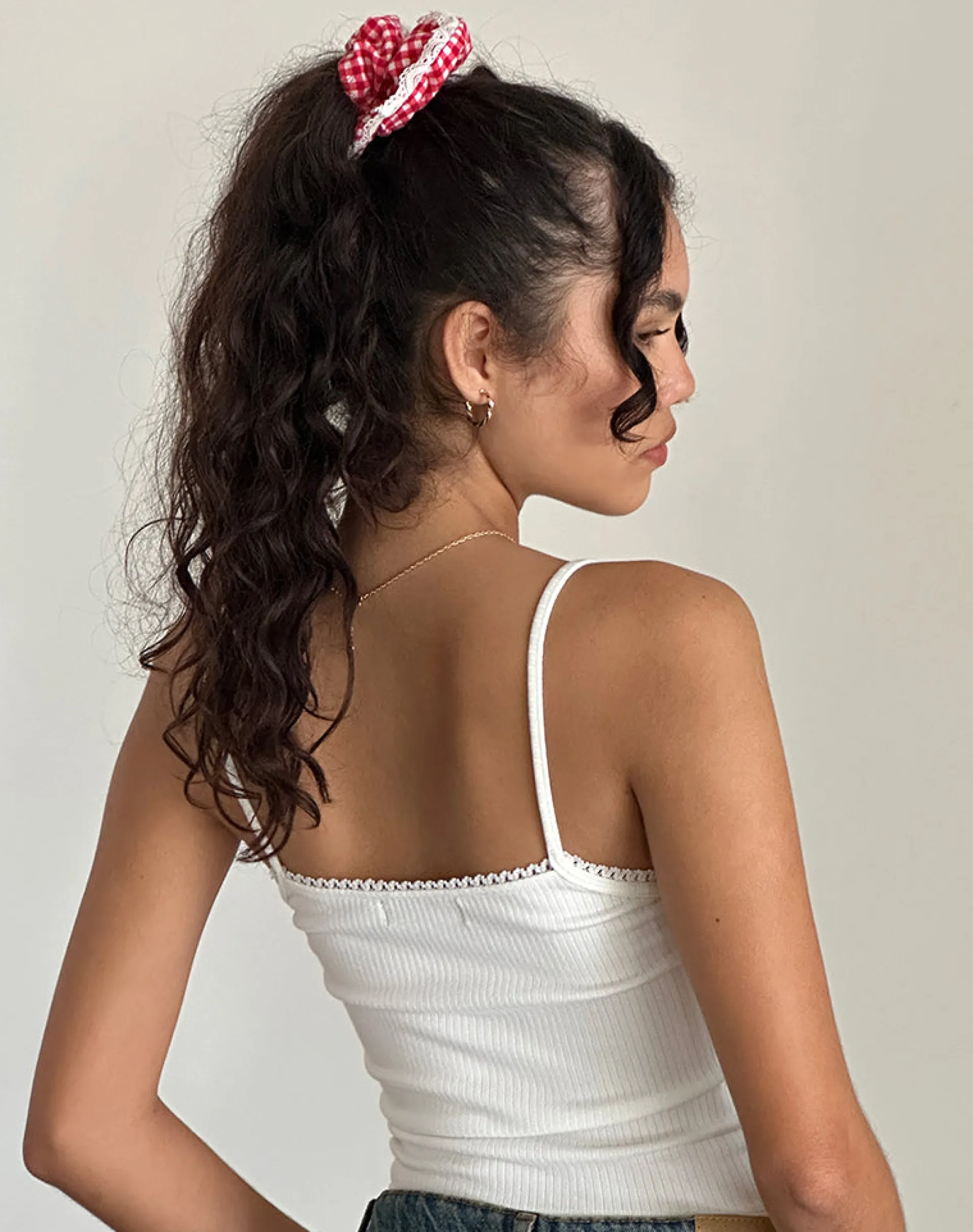 Motel Rocks Accessories-Scrunchie in Red Gingham with Lace RedGinghamwithLace