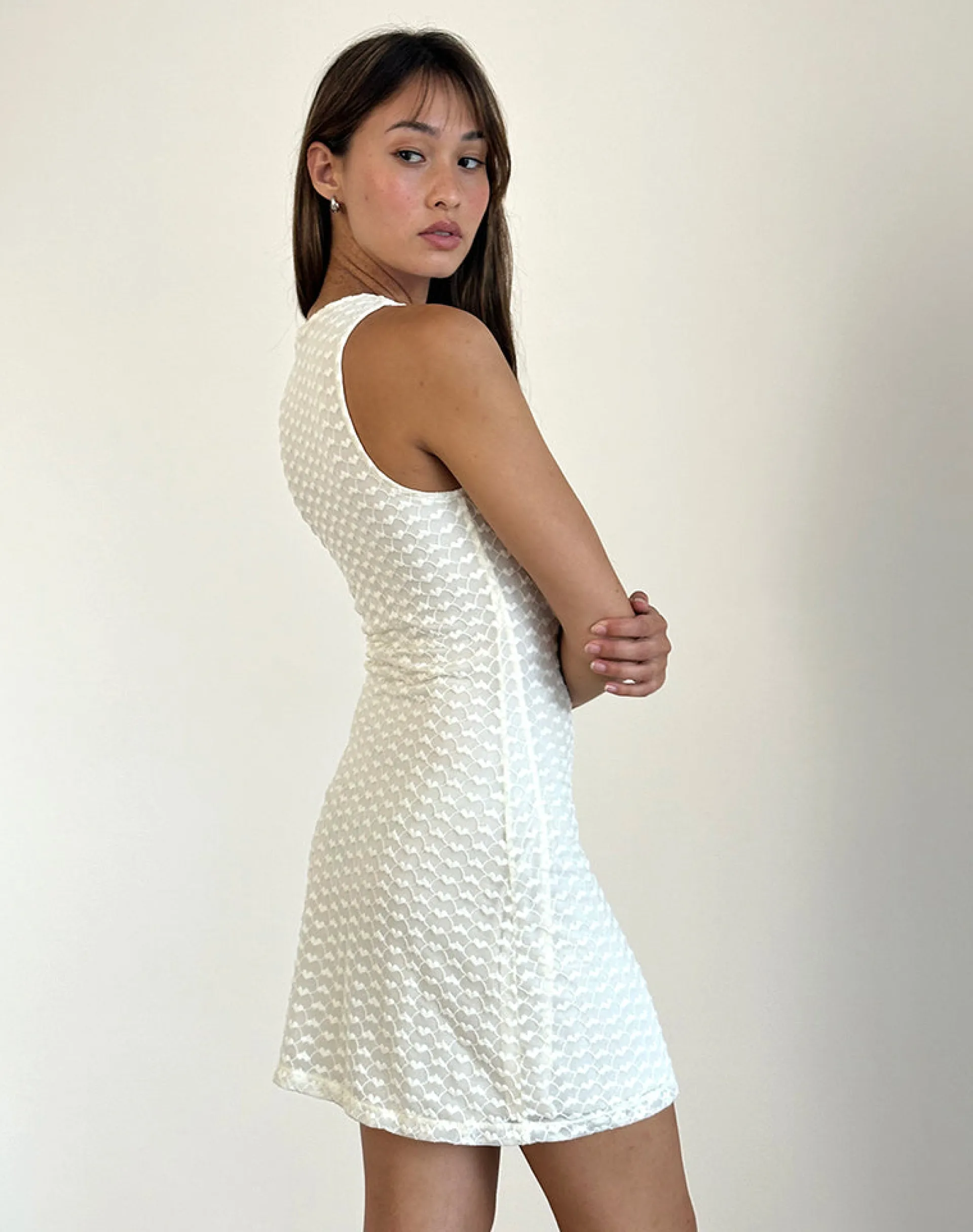 Motel Rocks Printed Dresses | Bodycon Dresses-Sechium Mini Dress in Heart Lace Ivory