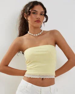 Motel Rocks Bandeau Tops-Seka Bandeau Mesh Top in lemon