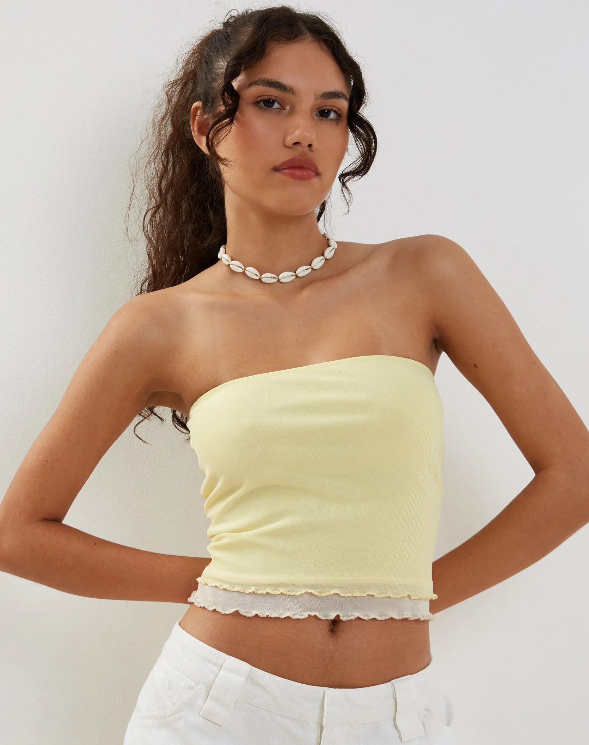 Motel Rocks Bandeau Tops-Seka Bandeau Mesh Top in lemon