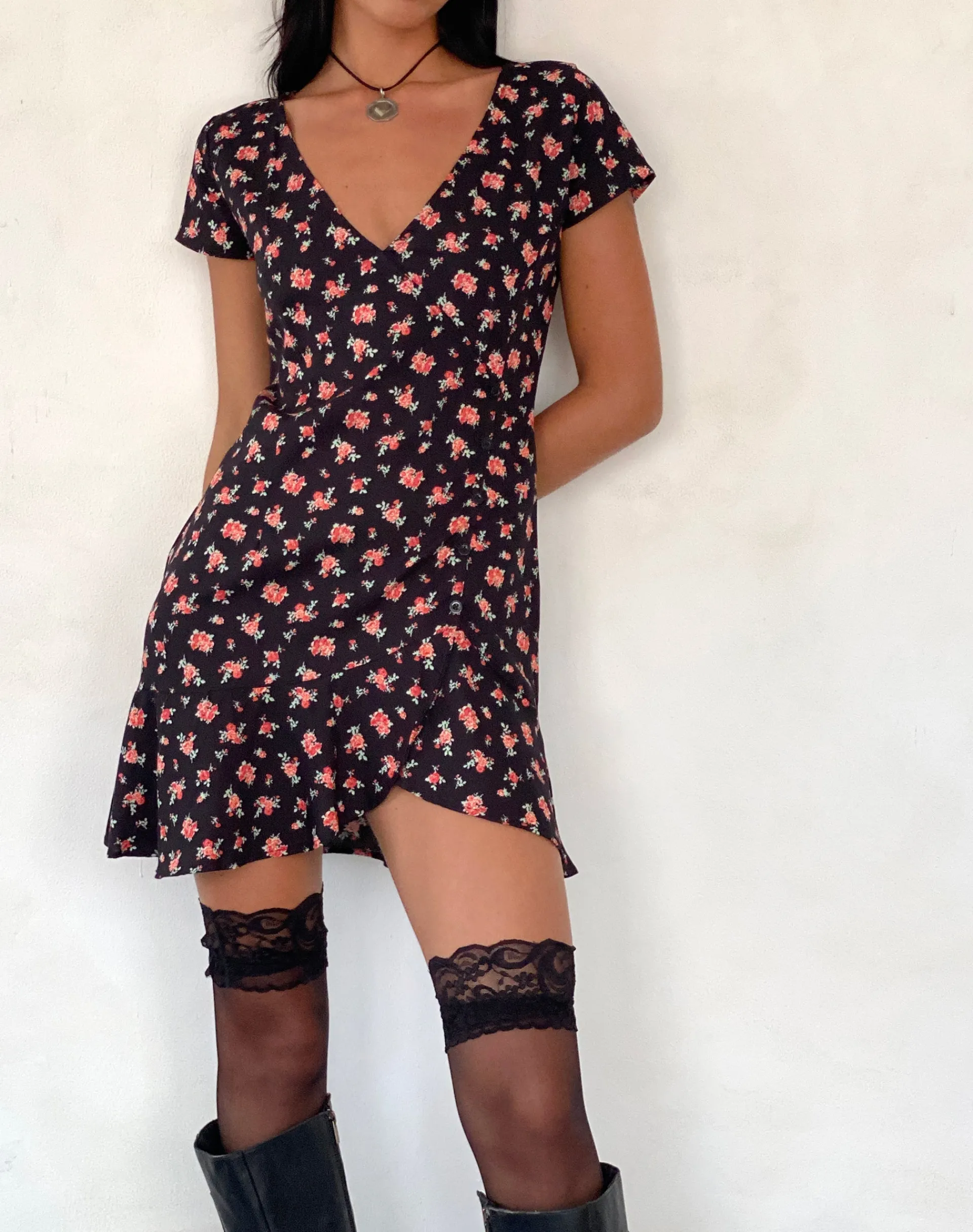 Motel Rocks Printed Dresses | Day Dresses-Seleg Mini Dress in Flowing Rose Black