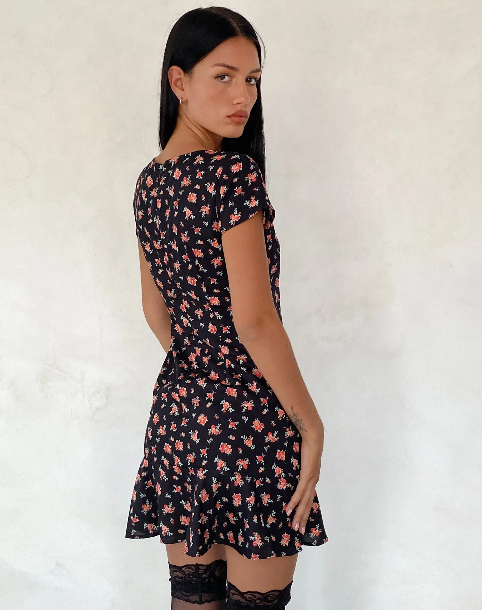 Motel Rocks Printed Dresses | Day Dresses-Seleg Mini Dress in Flowing Rose Black