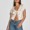 Motel Rocks Printed Tops-Selene Tie Front Top in Satin Vintage Rose Garland SatinVintageRoseGarland