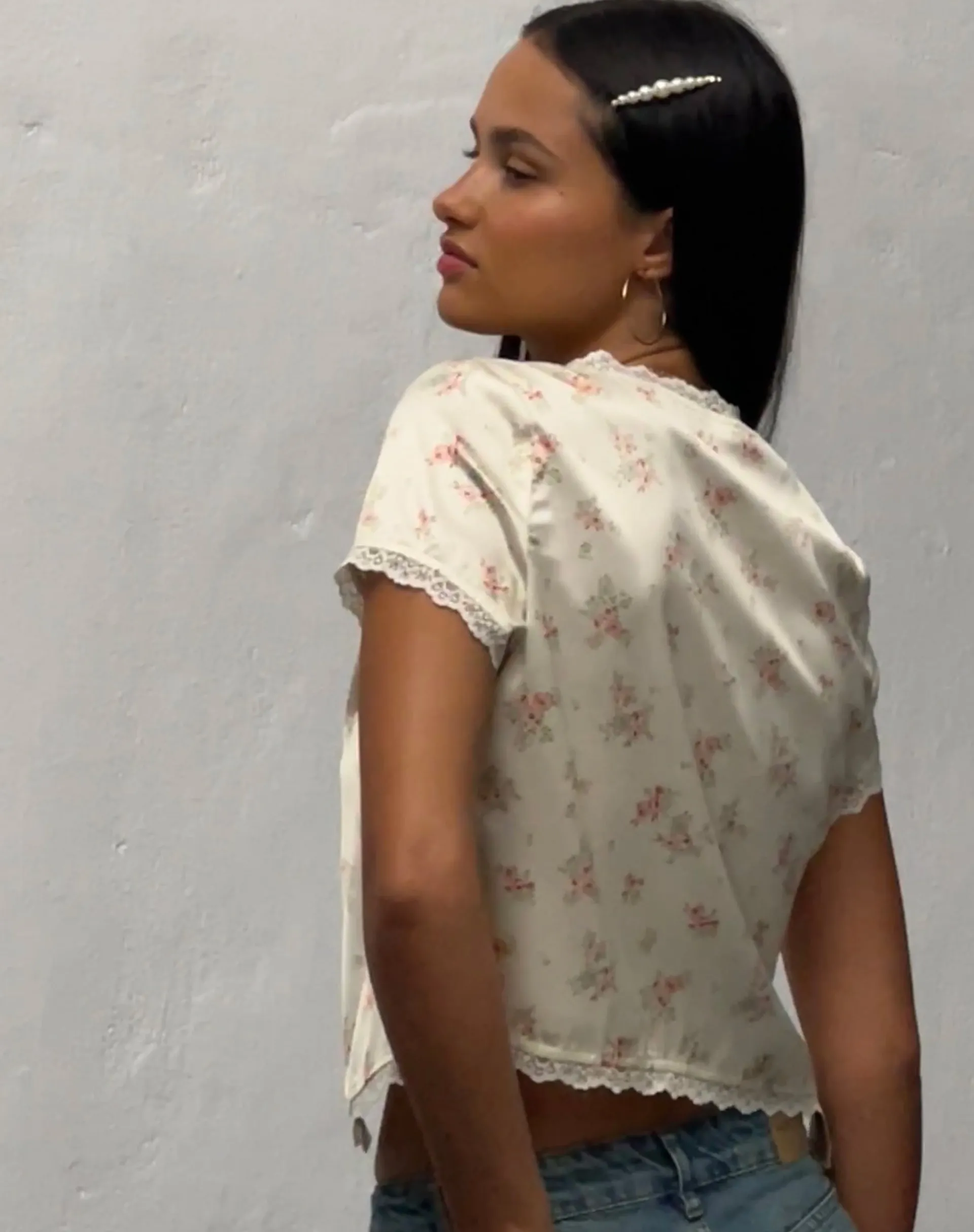 Motel Rocks Printed Tops-Selene Tie Front Top in Satin Vintage Rose Garland SatinVintageRoseGarland