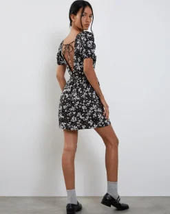 Motel Rocks Printed Dresses | Day Dresses-Senza Mini Dress in Dark Wild Flower darkwildflower