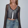 Motel Rocks Long Sleeve Tops-Septa Cropped Knit Cardigan in black
