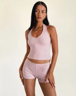 Motel Rocks Loungewear | Micro Shorts-Sera Micro Short in Pink and Grey Jersey Stripe PinkandGreyJerseyStripe