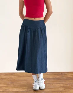 Motel Rocks Midi Skirts-Seraya Midi Skirt in Denim Chambray Indigo
