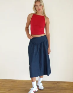Motel Rocks Midi Skirts-Seraya Midi Skirt in Denim Chambray Indigo