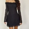 Motel Rocks Long Sleeve Dresses | Little Black Dresses-Severine Bardot Mini Dress Lace Black