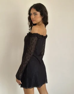Motel Rocks Long Sleeve Dresses | Little Black Dresses-Severine Bardot Mini Dress Lace Black