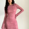 Motel Rocks Printed Dresses | Day Dresses-Sevila Long Sleeve Dress in Dusty Rose Lace dustyroselace