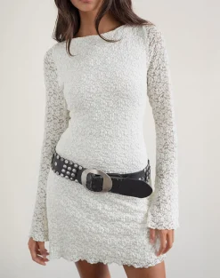 Motel Rocks Bodycon Dresses | Long Sleeve Dresses-Sevila Long Sleeve Dress in Bubble Lace Ivory BubbleLaceIvory