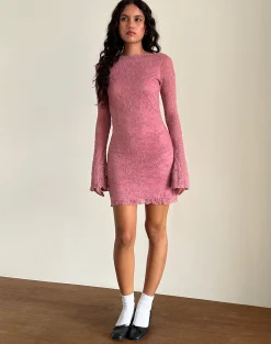 Motel Rocks Printed Dresses | Day Dresses-Sevila Long Sleeve Dress in Dusty Rose Lace dustyroselace