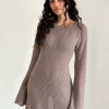 Motel Rocks Long Sleeve Dresses | Mini Dresses-Sevila Long Sleeve Mini Dress in Light Taupe Knit LightTaupeKnit