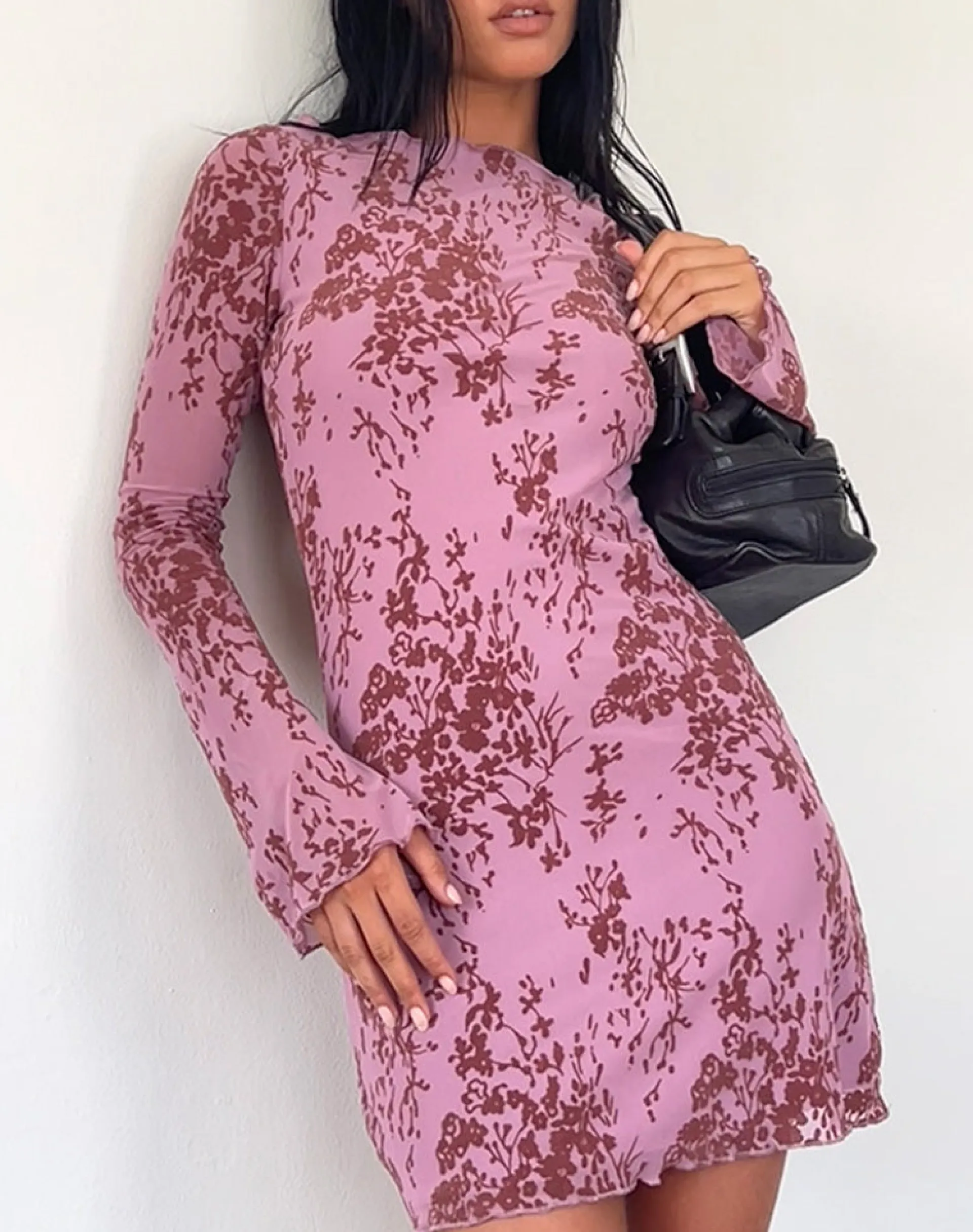Motel Rocks Day Dresses | Printed Dresses-Sevila Long Sleeve Mini Dress in Botanic Mauve BotanicMauve