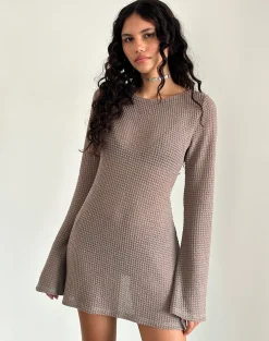 Motel Rocks Long Sleeve Dresses | Mini Dresses-Sevila Long Sleeve Mini Dress in Light Taupe Knit LightTaupeKnit