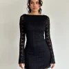 Motel Rocks Bodycon Dresses | Little Black Dresses-Sevila Long Sleeve Mini Dress in Regal Lace Black RegalLaceBlack