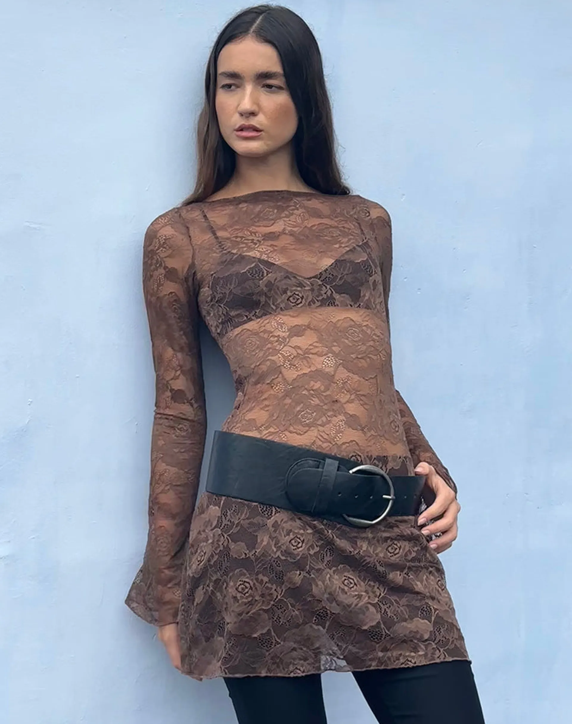 Motel Rocks Bodycon Dresses | Long Sleeve Dresses-Sevila Long Sleeve Mini Dress in Dark Brown DarkBrown