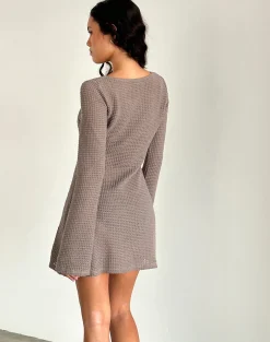 Motel Rocks Long Sleeve Dresses | Mini Dresses-Sevila Long Sleeve Mini Dress in Light Taupe Knit LightTaupeKnit