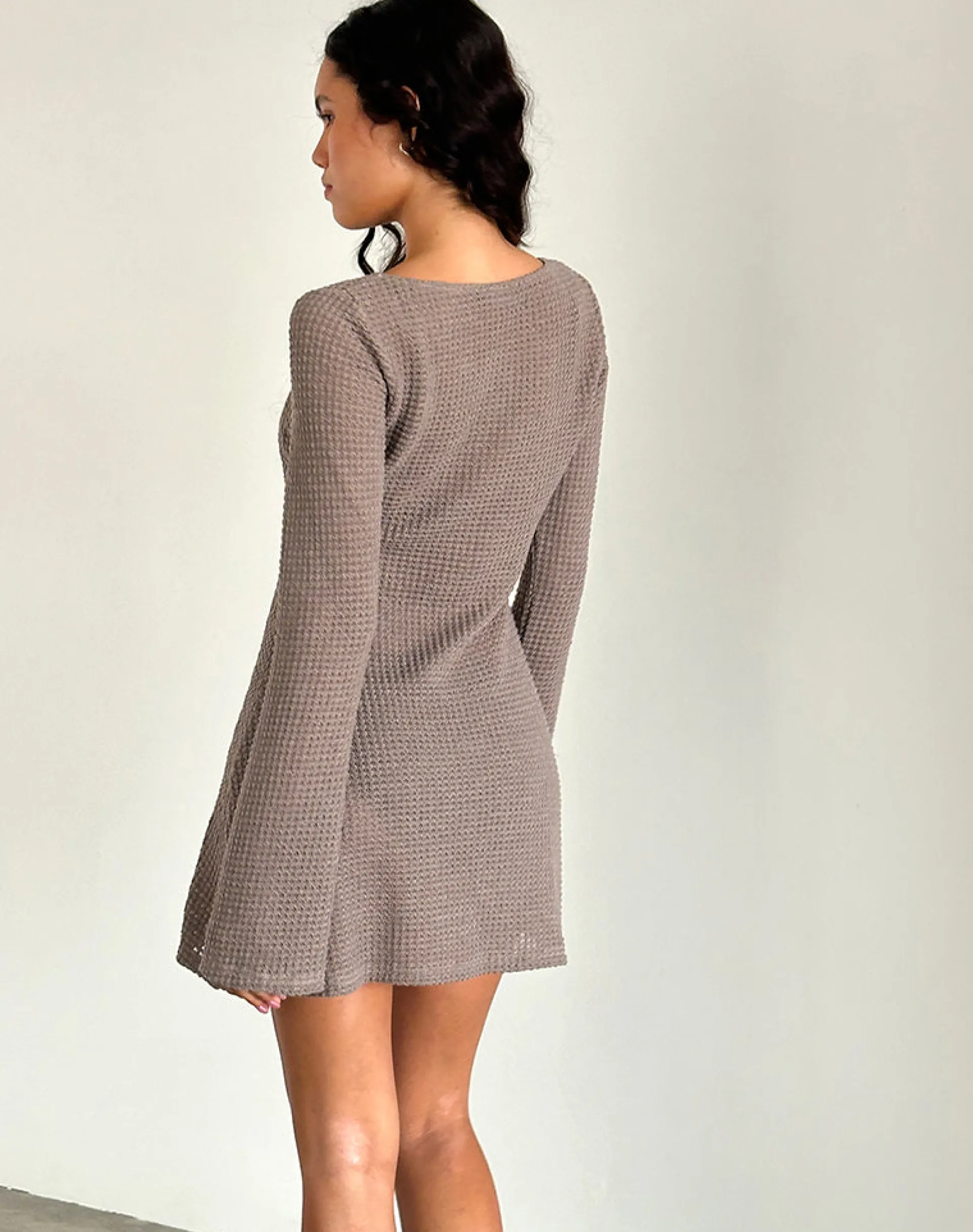 Motel Rocks Long Sleeve Dresses | Mini Dresses-Sevila Long Sleeve Mini Dress in Light Taupe Knit LightTaupeKnit