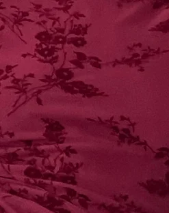 Motel Rocks Printed Dresses | Bodycon Dresses-Sevila Long Sleeve Mini Dress in Flocked Botanical Flower Maroon FlockedBotanicalFlowerMaroon
