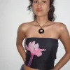 Motel Rocks Bandeau Tops-Shae Bandeau Top in Black with Pink Flower Placement BlackwithPinkFlowerPlacement