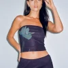 Motel Rocks Printed Tops-Shae Mesh Bandeau Top in Navy Flower NavyPlacementFlower