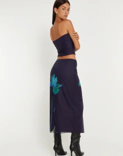 Motel Rocks Printed Tops-Shae Mesh Bandeau Top in Navy Flower NavyPlacementFlower