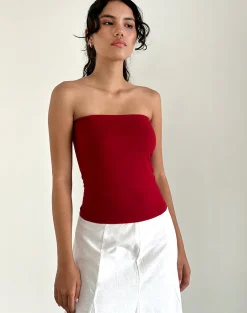 Motel Rocks Bandeau Tops-Shaelo Bandeau Top in Adrenaline Red AdrenalineRed