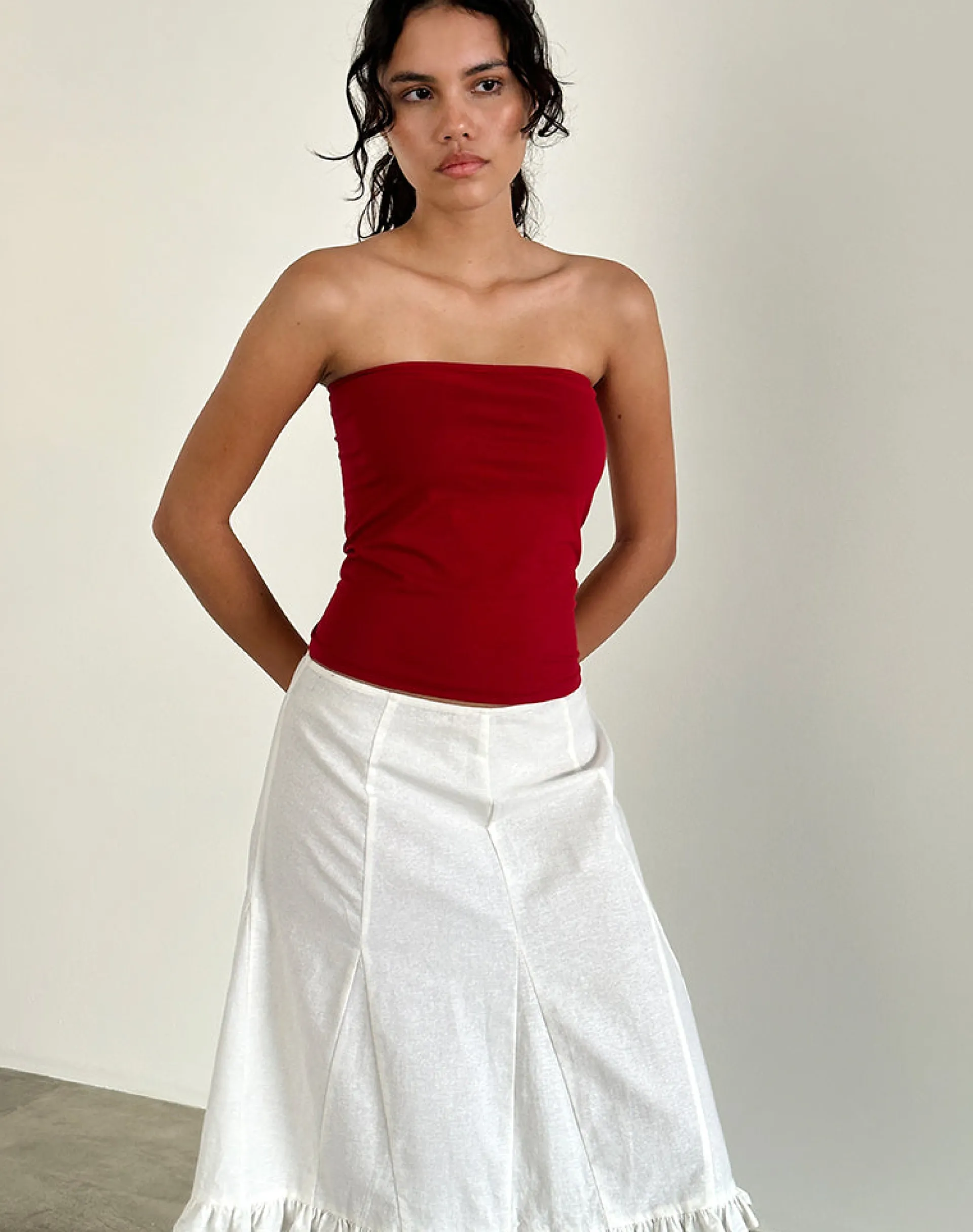 Motel Rocks Bandeau Tops-Shaelo Bandeau Top in Adrenaline Red AdrenalineRed
