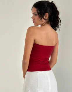 Motel Rocks Bandeau Tops-Shaelo Bandeau Top in Adrenaline Red AdrenalineRed