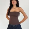 Motel Rocks Basic Tops | Bandeau Tops-Shaelo Bandeau Top in Deep Mahogany DeepMahogany