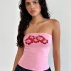 Motel Rocks Printed Tops | Bandeau Tops-Shaelo Bandeau Top in Flamingo Pink Red Hisbiscus flamingopinkredhisbiscus