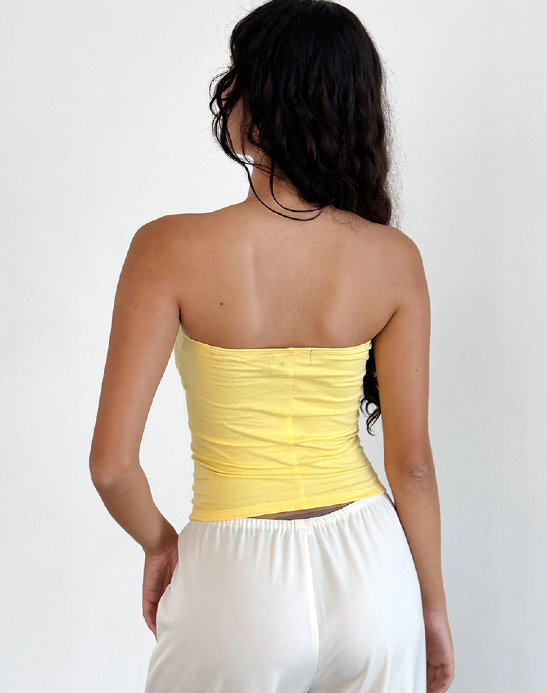 Motel Rocks Printed Tops | Bandeau Tops-Shaelo Bandeau Top in Lemonade Orange Hisbiscus lemoandeorangehibiscus