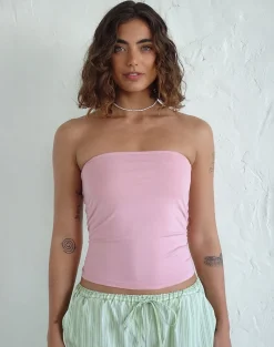 Motel Rocks Basic Tops | Bandeau Tops-Shaelo Bandeau Top in Pink Lady PinkLady