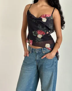 Motel Rocks Co-Ords | Printed Tops-Shahira Top in Renaissance Rose Black RenaissanceRoseBlack