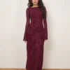 Motel Rocks Bodycon Dresses | Long Sleeve Dresses-Shaleed Dress in Botanical Flower Maroon