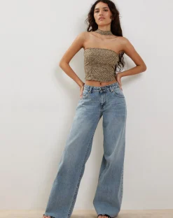 Motel Rocks Bandeau Tops-Shaloe Bandeau Top and Scarf Set in Mini Croc Tan MiniCrocTan