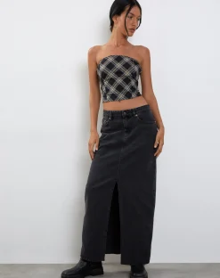 Motel Rocks Bandeau Tops-Shaloe Bandeau Top and Scarf Set in Black and Grey Check blackandgreycheck