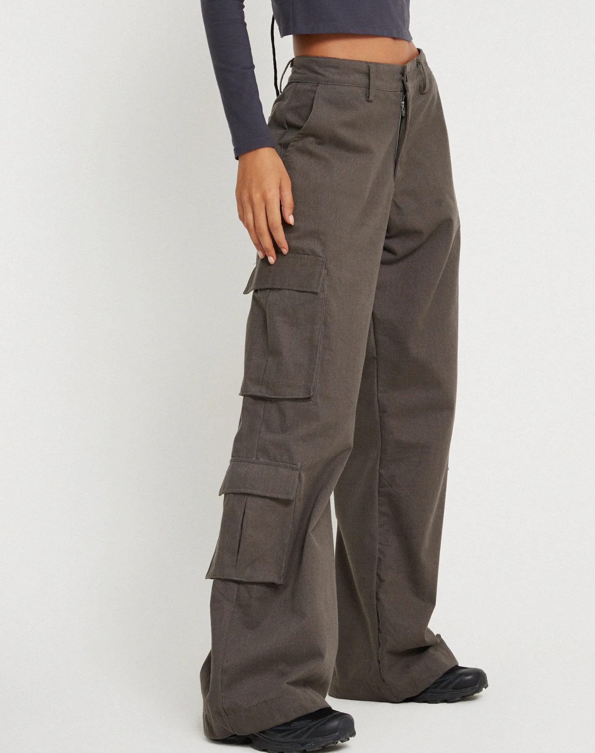 Motel Rocks Wide Leg Pants-Shan Wide Leg Trouser in Dark Grey