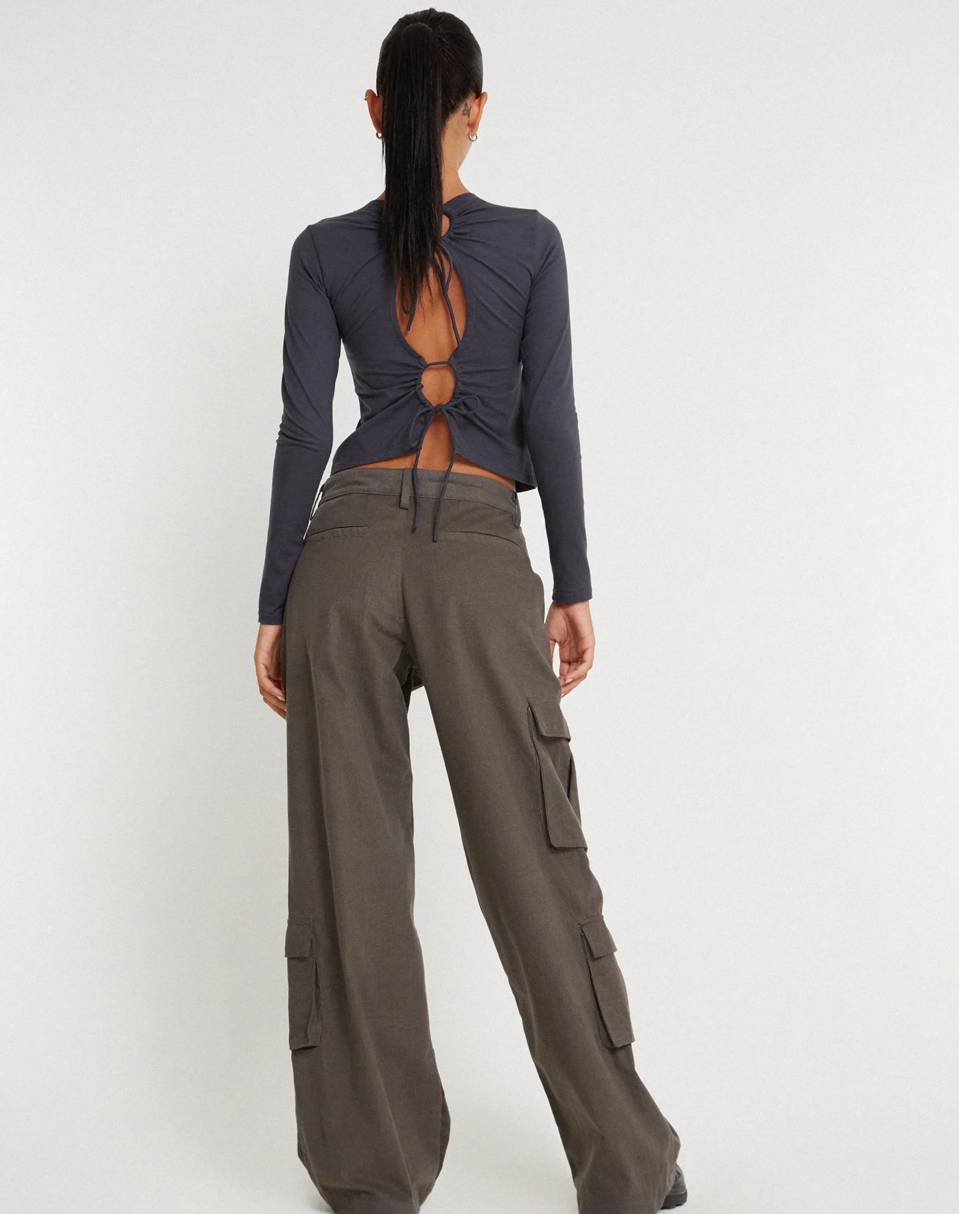 Motel Rocks Wide Leg Pants-Shan Wide Leg Trouser in Dark Grey